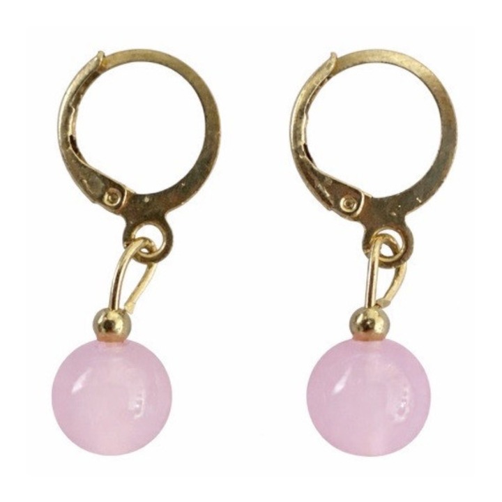 Cercei Eleganti cu Pandantiv, Bila Roz, Auriu