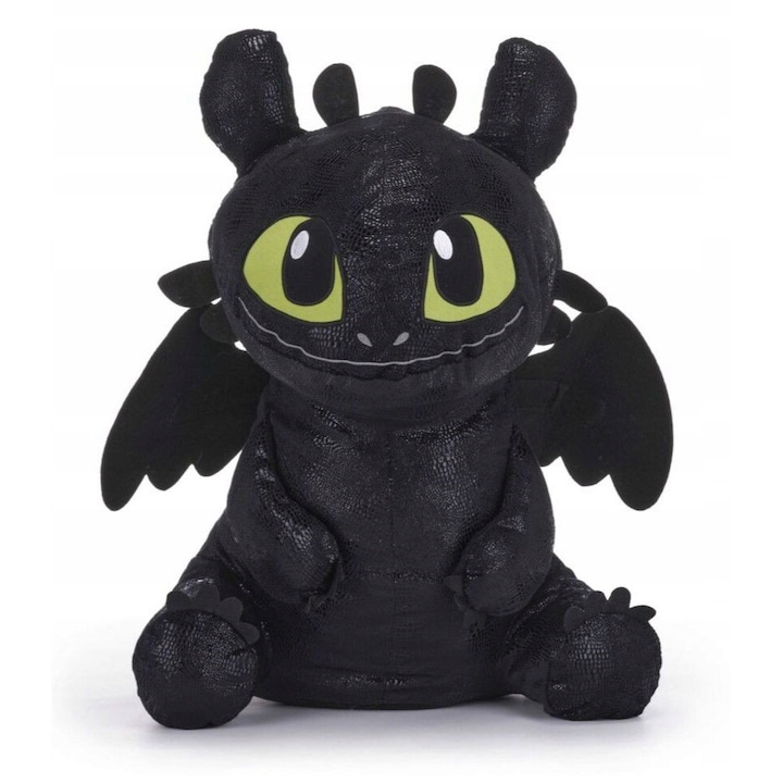 Jucărie de pluș, Play by play, Cum să îți dresați dragonul - Toothless, 26cm, detalii lucioase