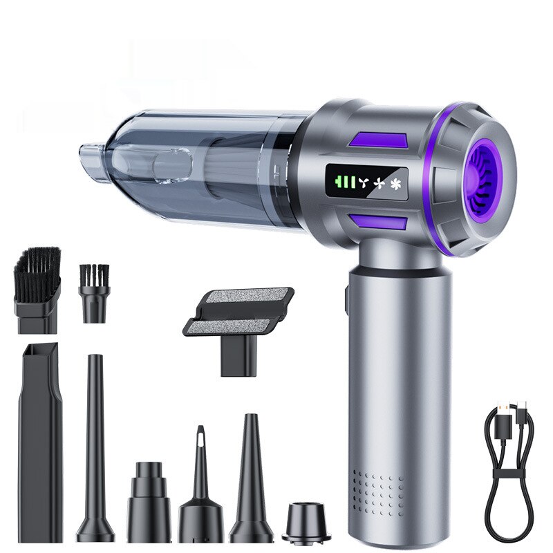 Aspirator portabil doua-in-unu, Aiorber, aspirator si suflanta combinate, motor fara perii, 16.000 Pa, 2000 mAh, cu afisaj digital, design usor, finisaj argintiu