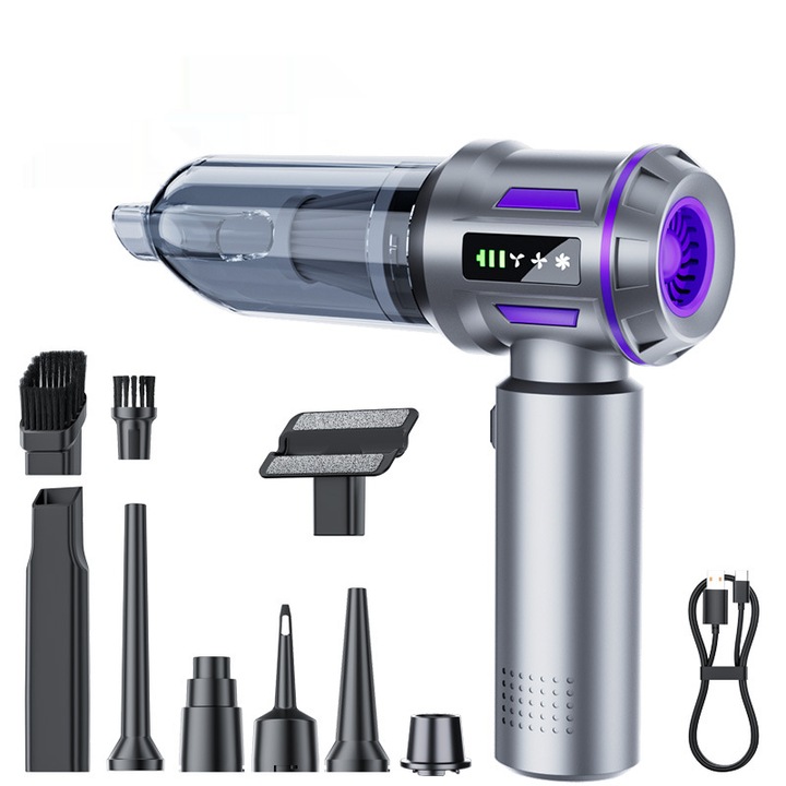 Преносима прахосмукачка две в едно, Aiorber, комбинирана прахосмукачка и духалка, безчетков мотор, 16 000 Pa, 2000 mAh, с цифров дисплей, лек дизайн, сребрист цвят