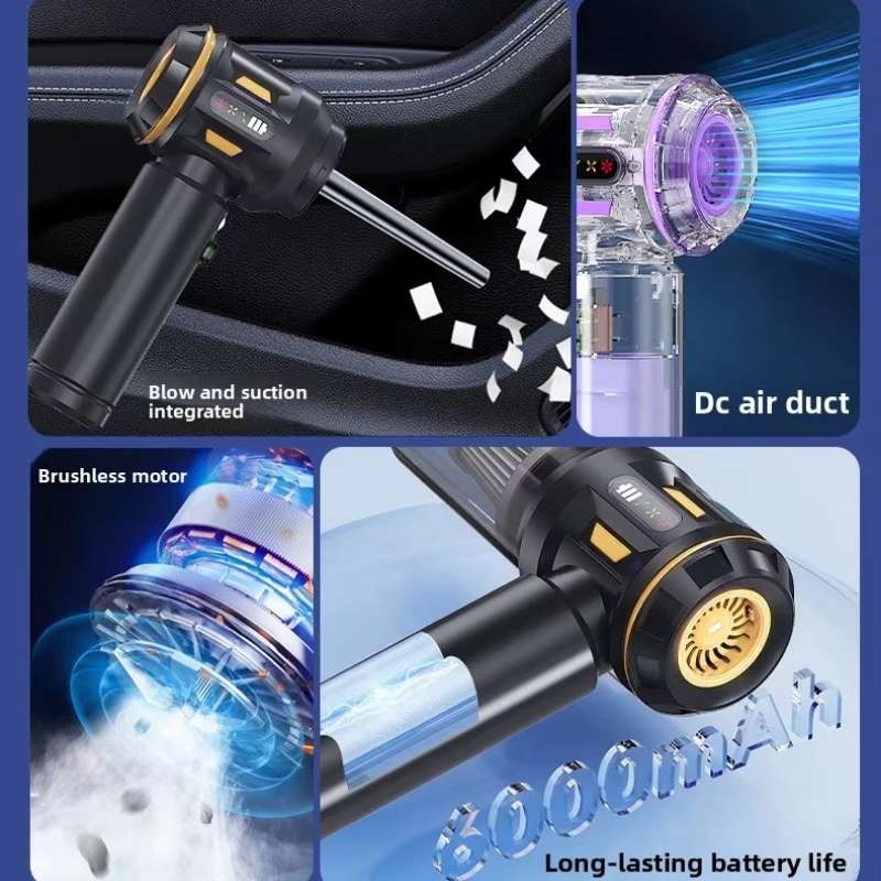 Aspirator portabil doua-in-unu, Aiorber, aspirator si suflanta combinate, motor fara perii, 16.000 Pa, 2000 mAh, cu afisaj digital, design usor, finisaj argintiu