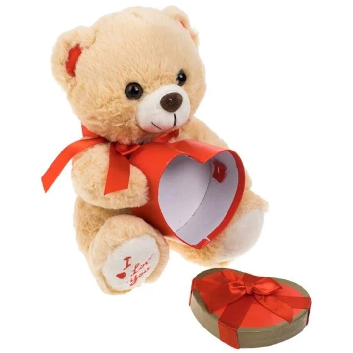 Ursulet de Plus Bej in Cutie Cadou Inima 25cm