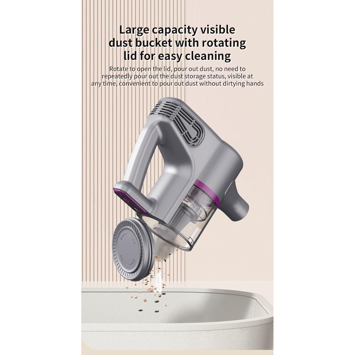 Aspirator portabil fara fir multifunctional pentru uz casnic, ORBER, curatare eficienta, eliminare acarieni, putere mare de aspirare, utilizare uscat/umed, cu accesorii multiple, aspirare auto, baterie reincarcabila USB, zgomot redus, Gri