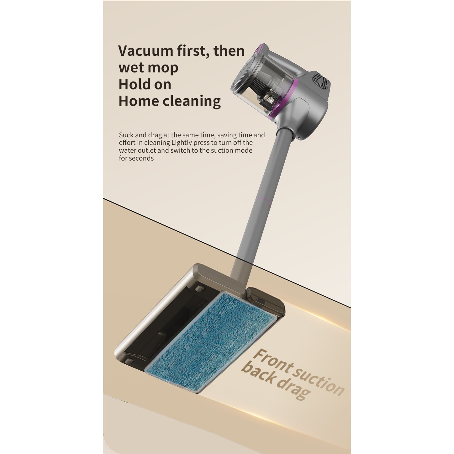 Aspirator portabil fara fir multifunctional pentru uz casnic, ORBER, curatare eficienta, eliminare acarieni, putere mare de aspirare, utilizare uscat/umed, cu accesorii multiple, aspirare auto, baterie reincarcabila USB, zgomot redus, Gri
