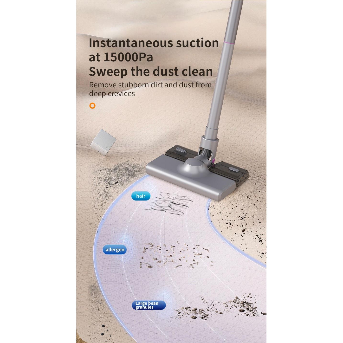 Aspirator portabil fara fir multifunctional pentru uz casnic, ORBER, curatare eficienta, eliminare acarieni, putere mare de aspirare, utilizare uscat/umed, cu accesorii multiple, aspirare auto, baterie reincarcabila USB, zgomot redus, Gri