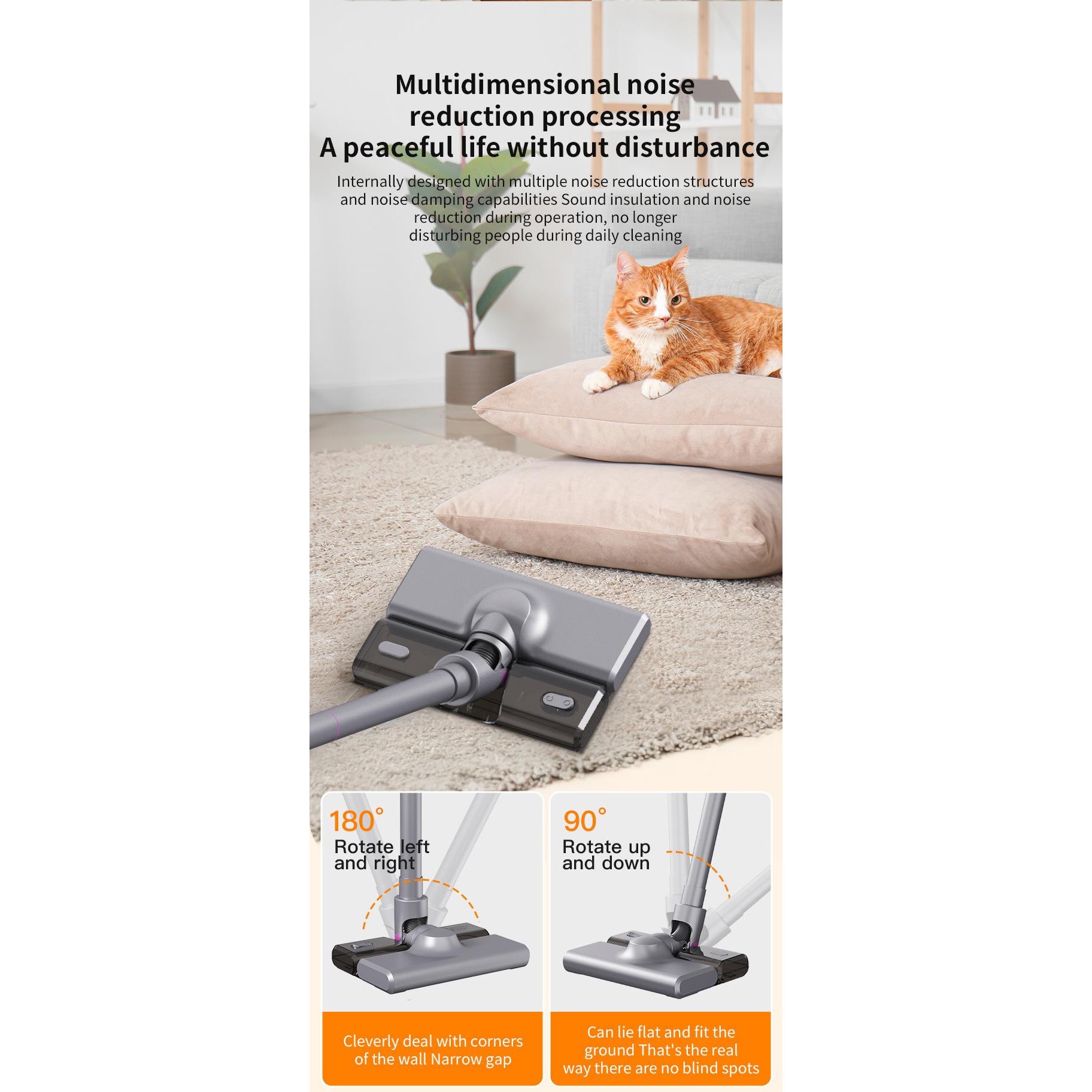 Aspirator portabil fara fir multifunctional pentru uz casnic, ORBER, curatare eficienta, eliminare acarieni, putere mare de aspirare, utilizare uscat/umed, cu accesorii multiple, aspirare auto, baterie reincarcabila USB, zgomot redus, Gri