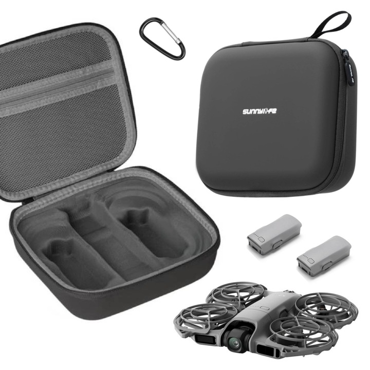 Mini husa de protectie pentru drona Sunnylife DJI NEO 2, negru, capacitate pentru 3 baterii, dimensiuni 190x173x75mm
