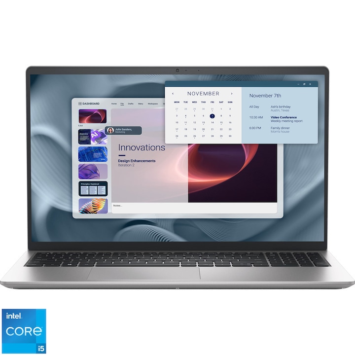 Laptop DELL Pro 15 Essential PV15250 cu Procesor Intel® Core™ i5-1334U pana la 4.60 GHz, 15.6" FullHD, 120Hz, 16GB DDR5, 1TB SSD, Intel Integrated Graphics, Ubuntu, Platinum Silver