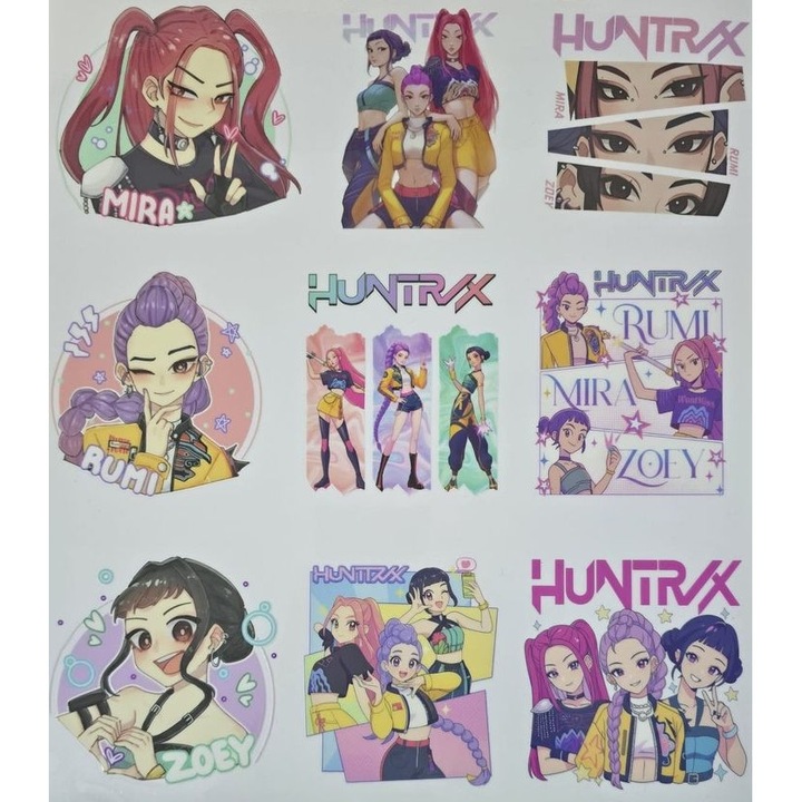 Stickere UV DTF KPop Huntrix Demon Hunterst – Aplicare pe Cani, Termos, Telefon, Laptop