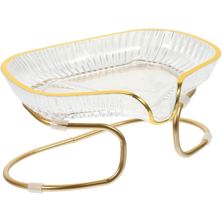 Поставка за сапун с държач, Flippy, Система за оттичане на водата, Златист кант, 14 x 8.5 x 9 см, от TPE, Прозрачна