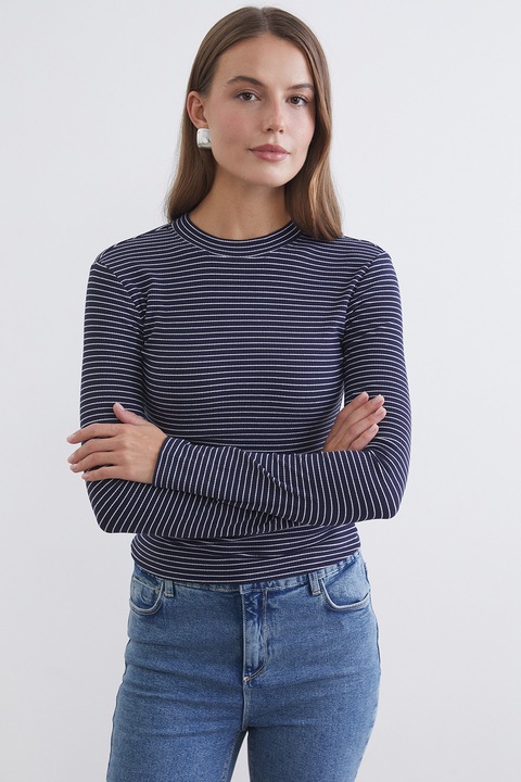 LC WAIKIKI, Bluza slim fit in dungi, Alb/Bleumarin