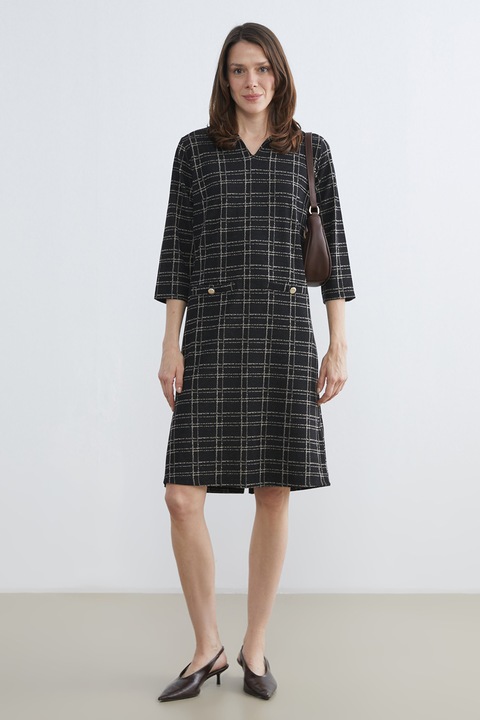 LC WAIKIKI, Rochie midi in carouri, Negru/Crem