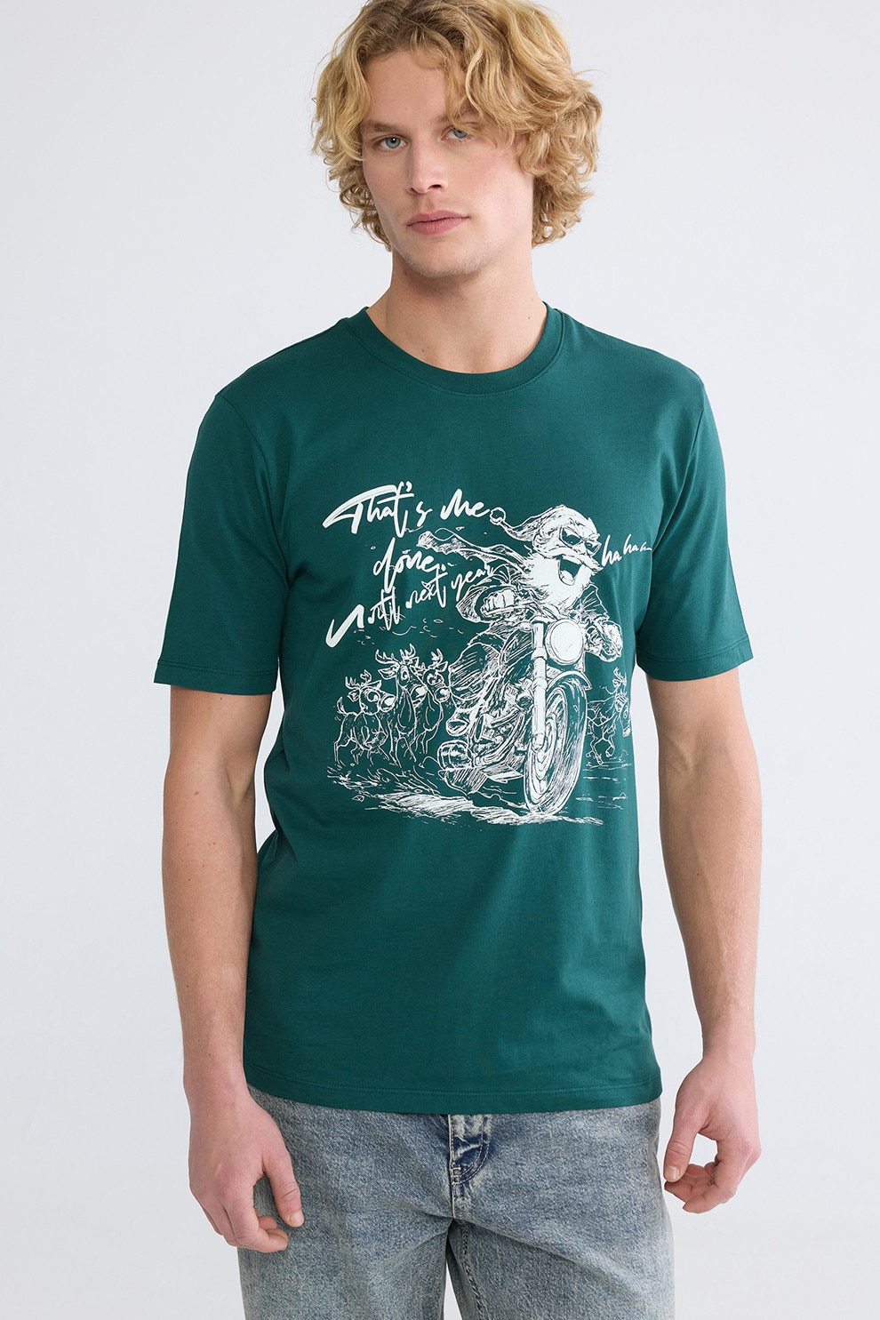 LC WAIKIKI, Tricou de bumbac cu imprimeu, Verde inchis, S