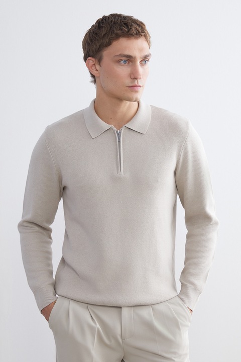 LC WAIKIKI, Pulover de bumbac cu guler ascutit, Bej