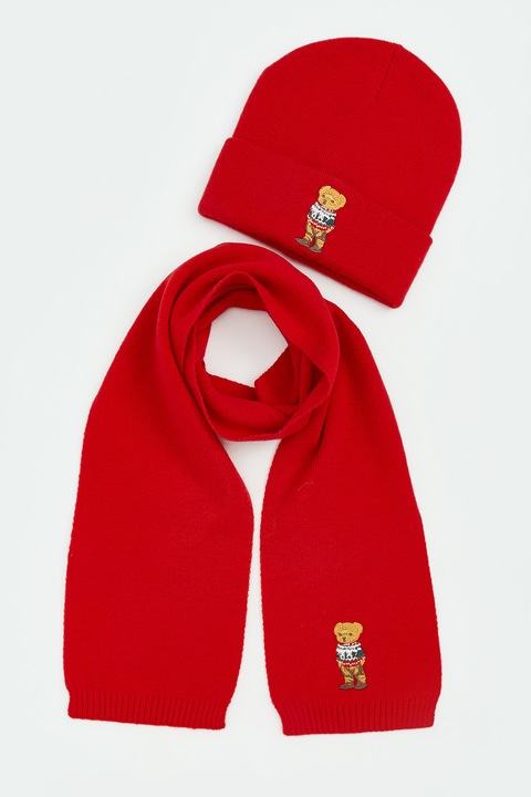 LC WAIKIKI, Set de caciula, fular si aplicatie brodat - 2 piese, Rosu vermillion