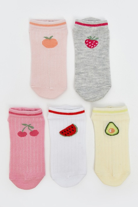 LC WAIKIKI, Set de sosete pana la gleezna - 5 perechi, Gri/Galben/Roz