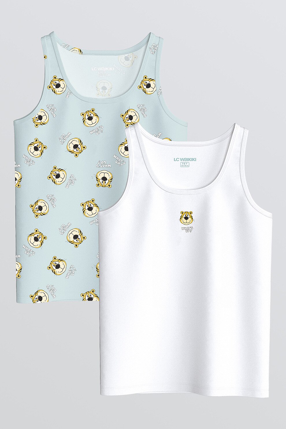 LC WAIKIKI, Set de top-uri de casa din bumbac - 2 piese, Alb, Verde pal, 110-116 CM