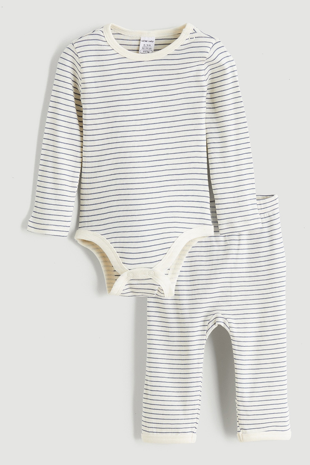 LC WAIKIKI, Set de pantaloni si body din bumbac cu dungi - 2 piese, Alb murdar, 62-68 CM