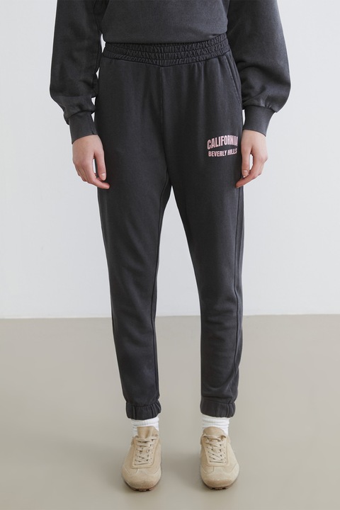 LC WAIKIKI, Pantaloni de trening cu imprimeu text, Gri inchis