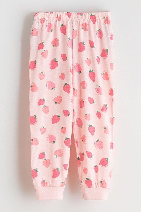 LC WAIKIKI, Pantaloni lungi de pijama cu imprimeu capsune, Roz pal