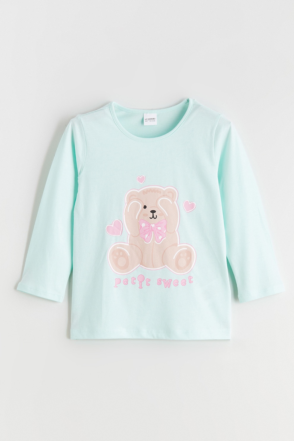 LC WAIKIKI, Bluza de pijama din bumbac cu imprimeu urs, Verde deschis, 104-110 CM