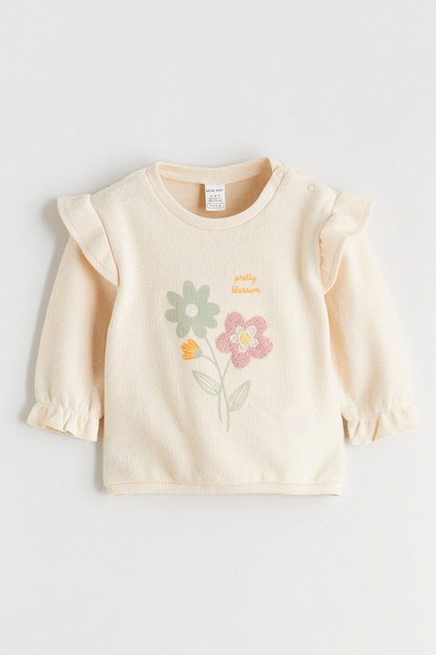 LC WAIKIKI, Bluza cu detaliu volan si model floral, Bej deschis