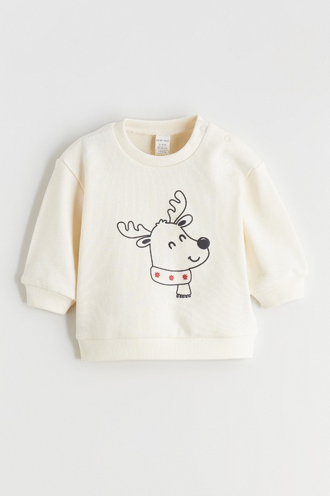 LC WAIKIKI, Bluza de trening cu imprimeu si capse pe umar, Crem