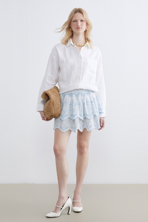 LC WAIKIKI, Fusta evazata cu talie elastica, Alb/Albastru deschis