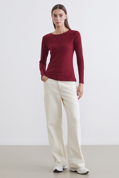 LC WAIKIKI, Bluza slim fit cu decolteu rotund, Visiniu