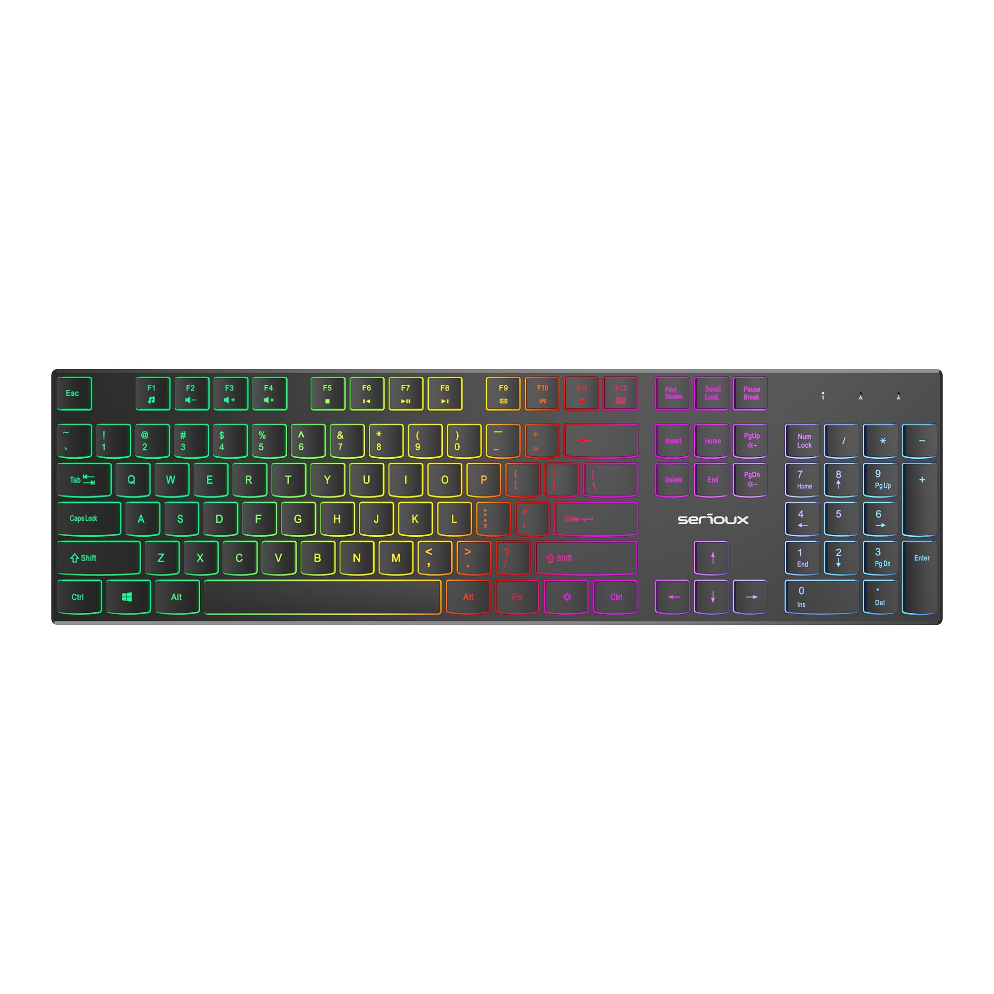 Tastatura Serioux office cu iluminare, USB cu fir, 104 taste, ABS, US Layout, 438x126x26 mm, Negru