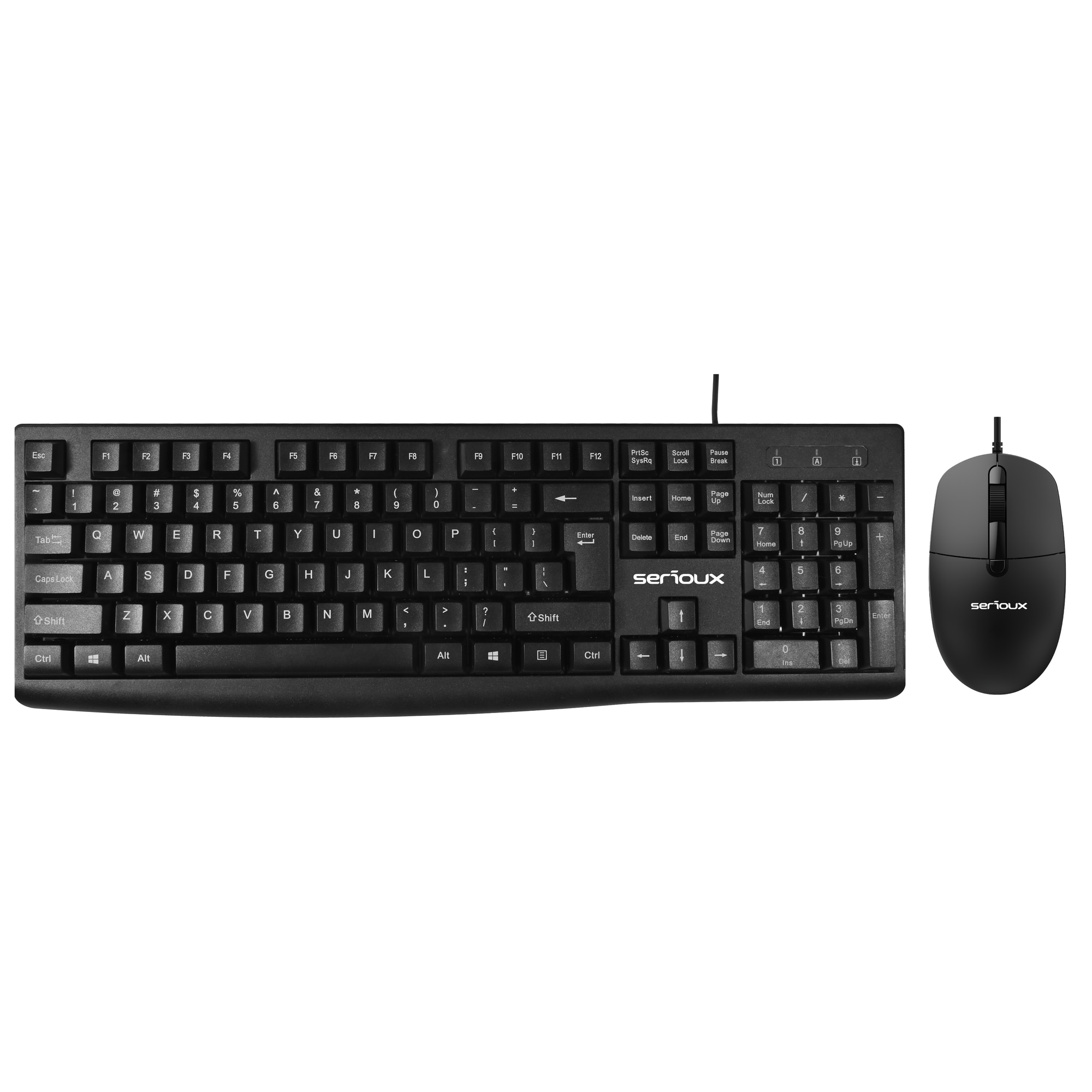 Kit Tastatura + Mouse Serioux cu fir , USB, 104 taste, material ABS, US layout, cablu 1.5m, 440x159x25mm, mouse 1600DPI, Negru