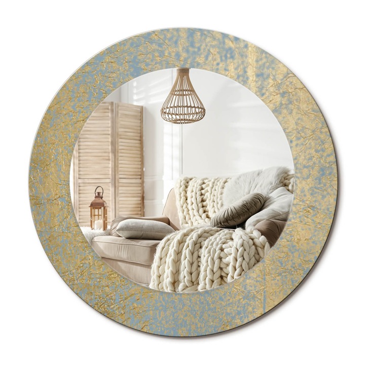 Kerek Fali Tükör Grafikával, Decormat, Loft Minta, Sárga, Ø50 cm, Különleges Kiegészítő Szobába, 010090550080300072573