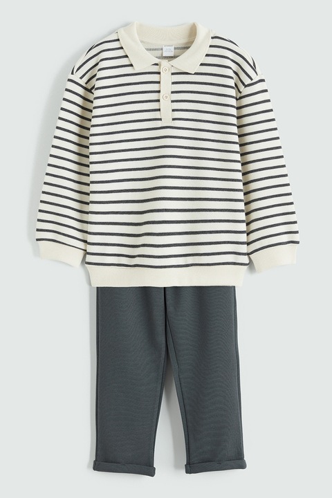 LC WAIKIKI, Set de pulover polo si pantaloni de trening, Alb/Gri inchis