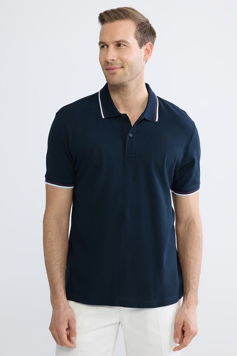 LC WAIKIKI, Tricou polo de bumbac cu linii contrastante, Bleumarin