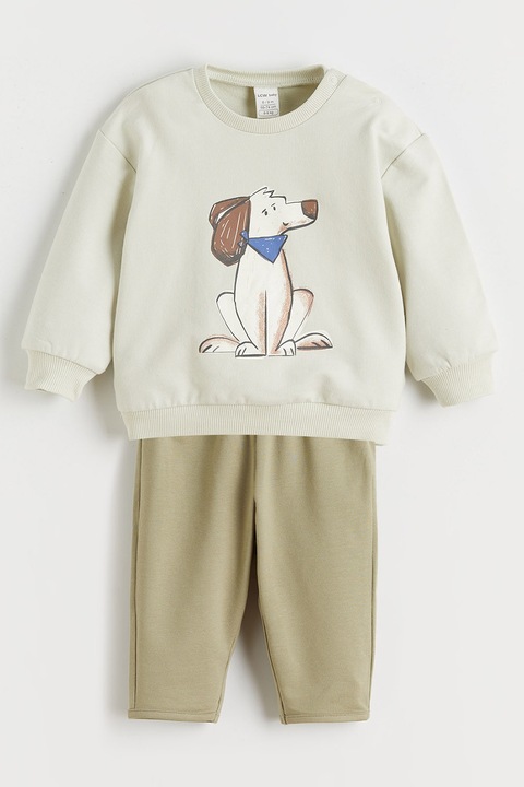 LC WAIKIKI, Set de bluza de trening din amestec de bumbac si pantaloni - 2 piese, Verde/Maro