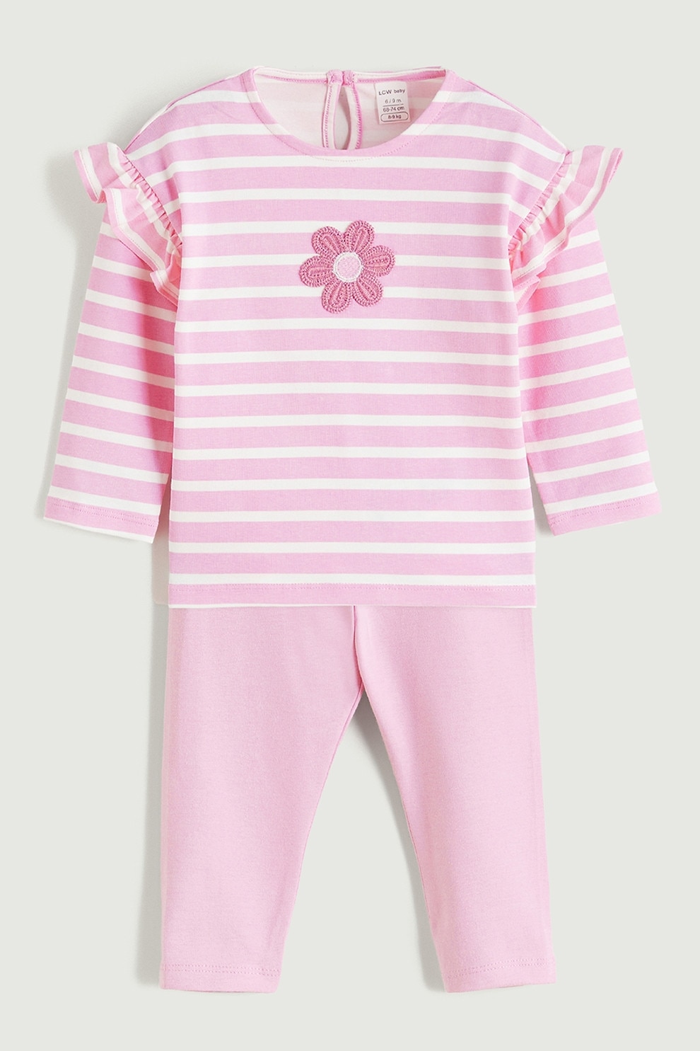 LC WAIKIKI, Set de bluza cu dungi si colanti - 2 piese, Roz pastel, 80-86 CM