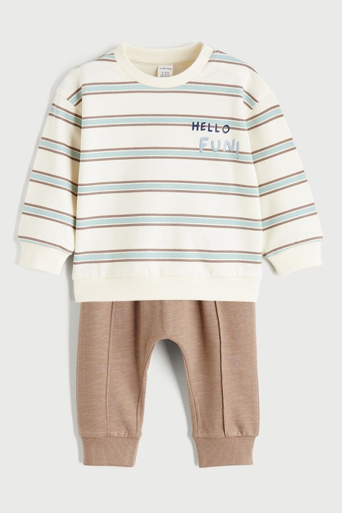 LC WAIKIKI, Set de pantaloni si bluza de trening cu dungi - 2 piese, Alb fildes/Maro/Albastru, 74-80 CM