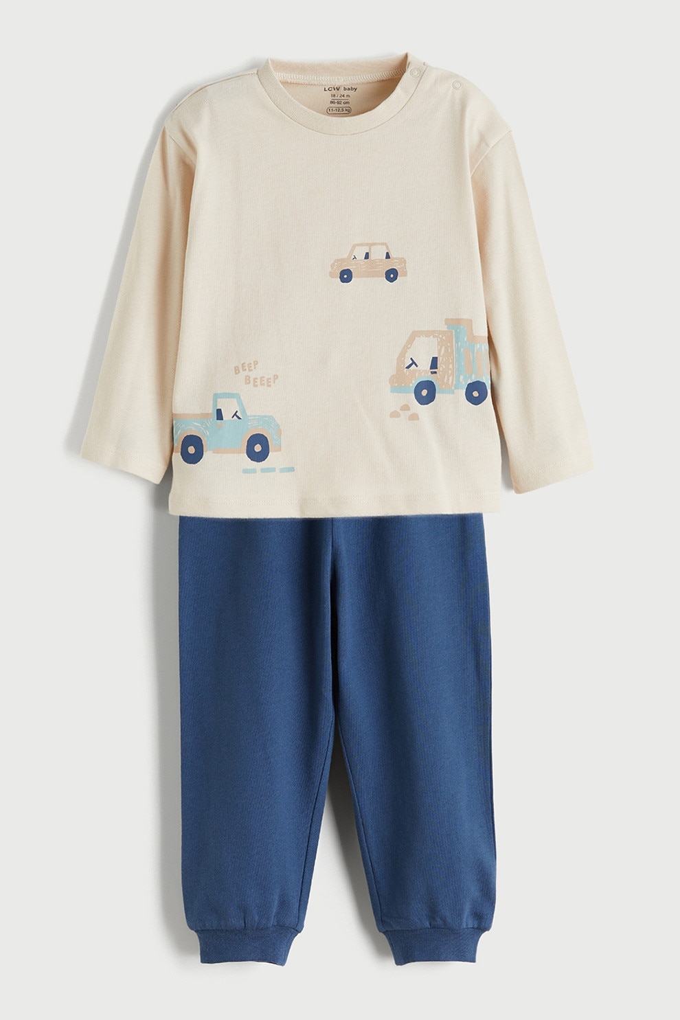 LC WAIKIKI, Set de bluza de trening si pantaloni lungi - 2 piese, Bej, Albastru, 74-80 CM