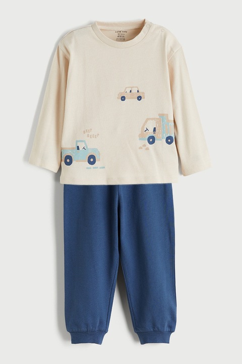 LC WAIKIKI, Set de bluza de trening si pantaloni lungi - 2 piese, Bej/Albastru