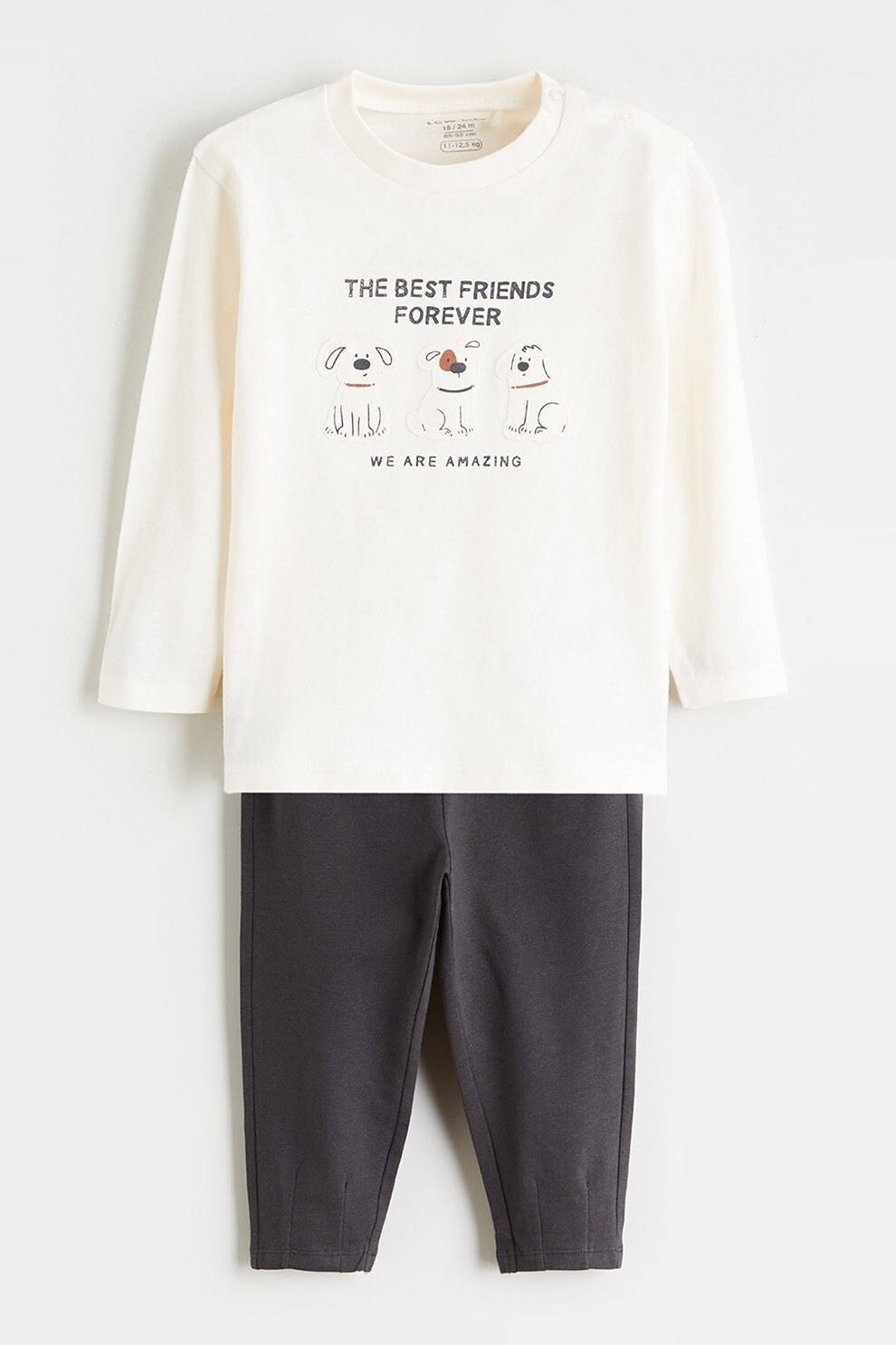 LC WAIKIKI, Set de bluza de trening din bumbac si pantaloni - 2 piese, Alb, Gri antracit, 68-74 CM