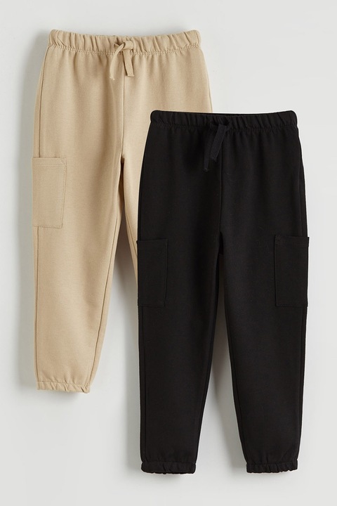 LC WAIKIKI, Set de pantaloni de trening din amestec de bumbac - 2 piese, Negru/Bej, 80-92 CM