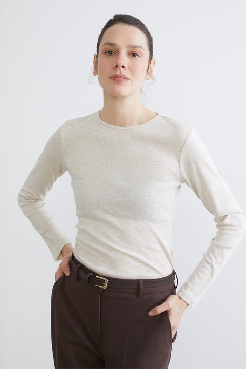 LC WAIKIKI, Bluza slim-fit cu model uni, Alb fildes