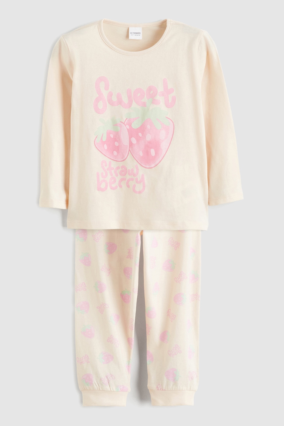 LC WAIKIKI,Pijama din bumbac cu imprimeu, Roz, Roz pal, 116-122 CM