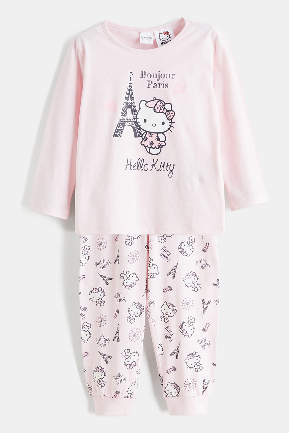 LC WAIKIKI, Pijama cu imprimeu Hello Kitty, Roz, Roz pal, 110-116 CM
