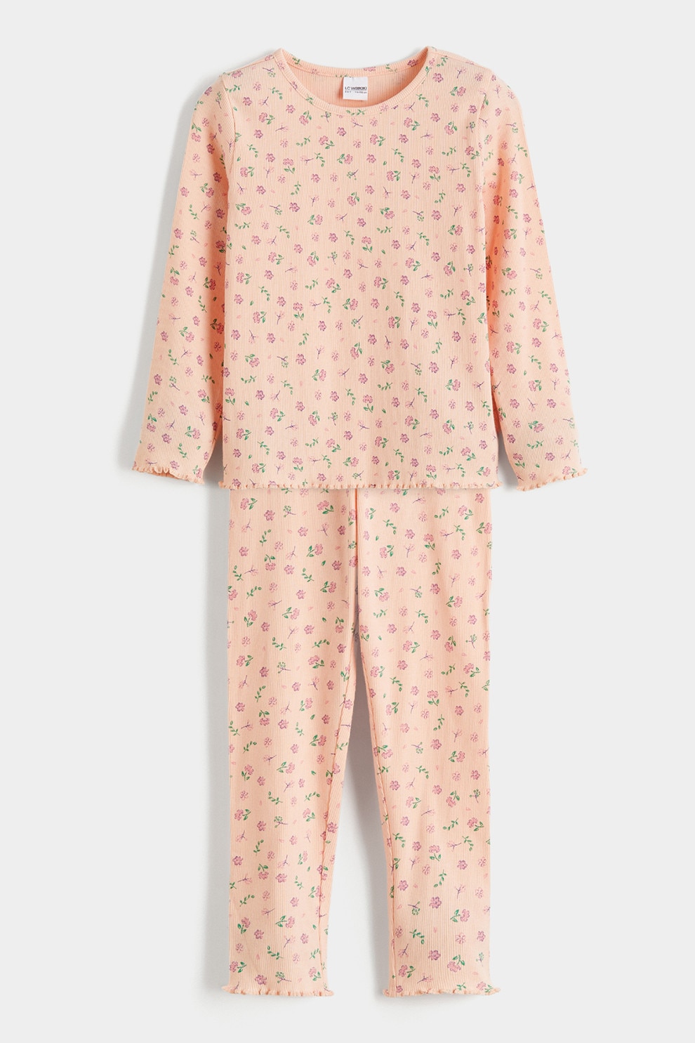 LC WAIKIKI, Pijama din bumbac cu imprimeu floral, Portocaliu pal, 104-110 CM