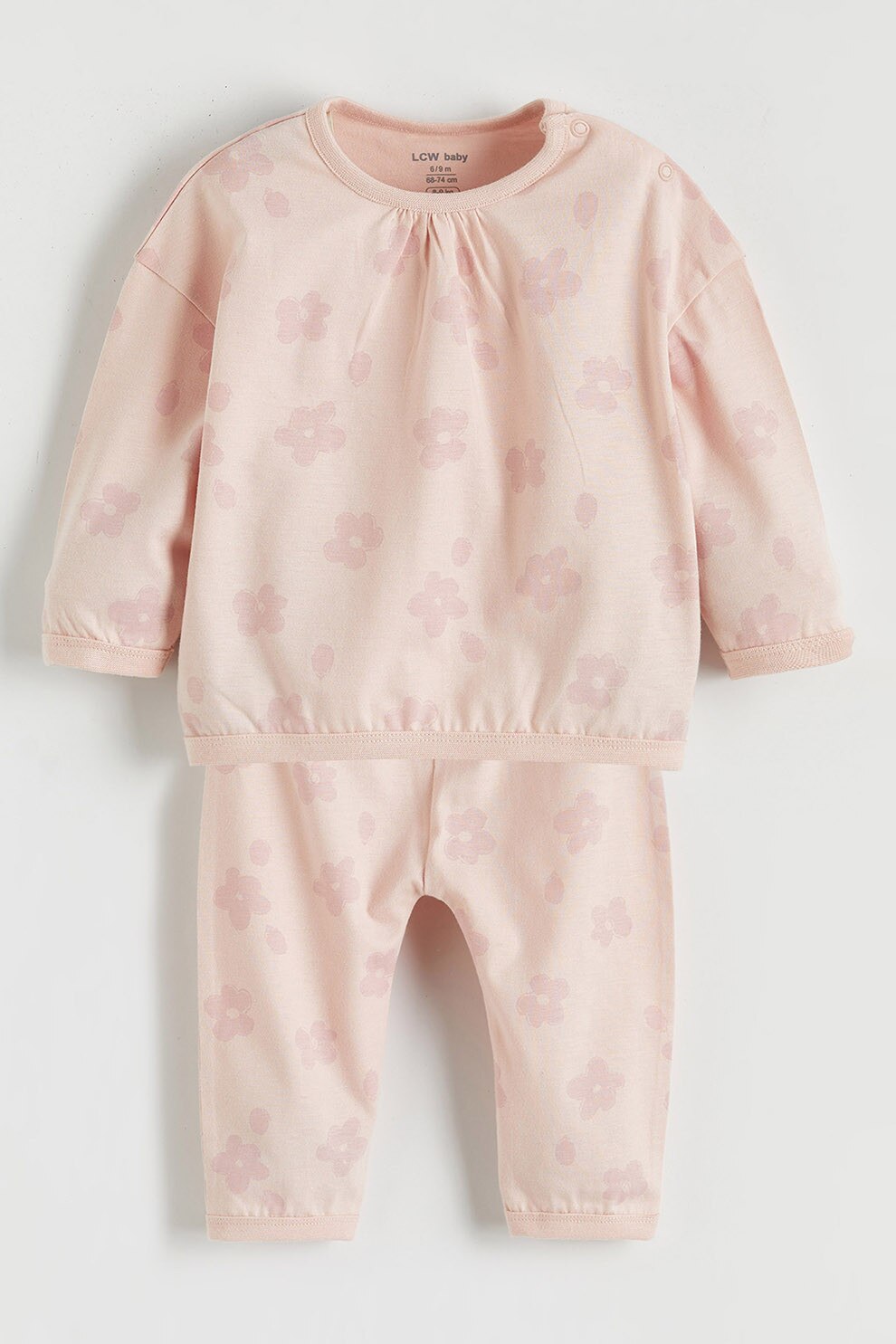 LC WAIKIKI, Set de pantaloni si bluza cu imprimeu floral - 2 piese, Roz pal, 68-74 CM