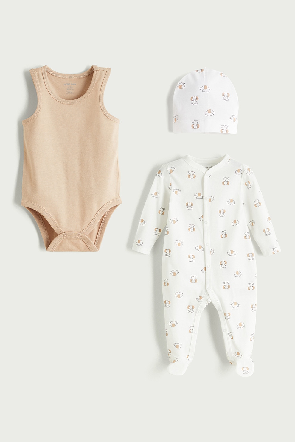 LC WAIKIKI, Set de body din bumbac, salopeta si caciula - 3 piese, Roz pal, 50-56 CM