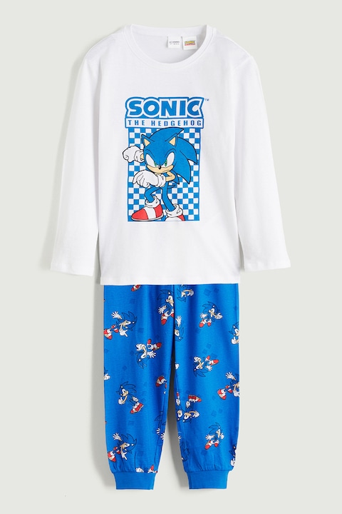 LC WAIKIKI, Pijama cu imprimeu desene animate, Alb/Albastru royal