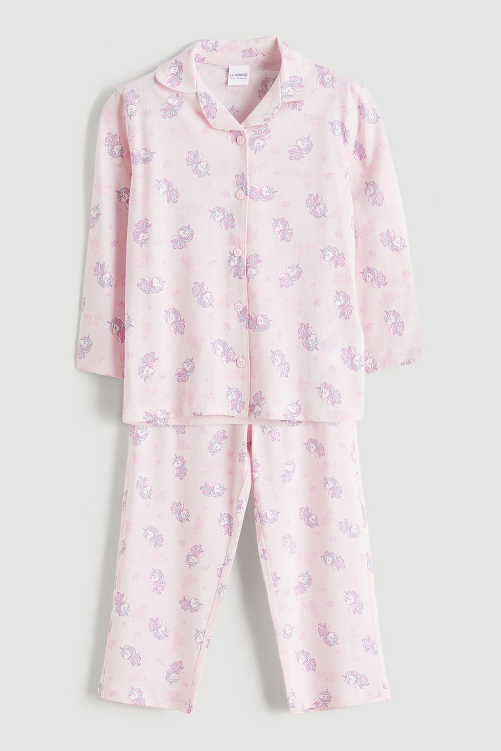 LC WAIKIKI, Pijama cu nasturi si imprimeu, Roz deschis, 92-98 CM