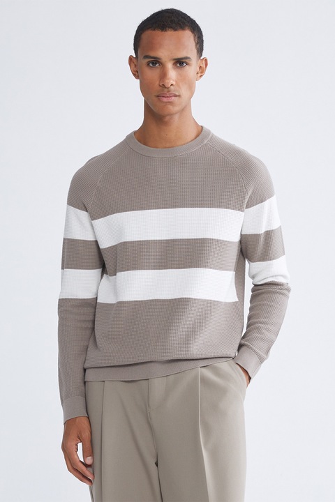 LC WAIKIKI, Pulover din bumbac cu dungi, Maro taupe